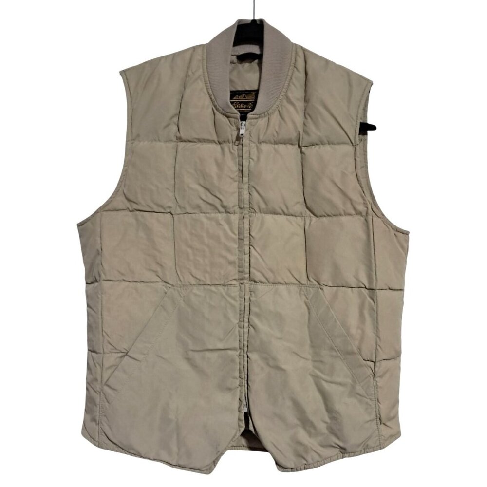 Vintage 80s Eddie Bauer Down Vest Tan Quilted‎ Open Pockets Size 38 M
